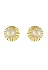 remarkable small 18k yellow gold diamond cut baby pearl earrings 